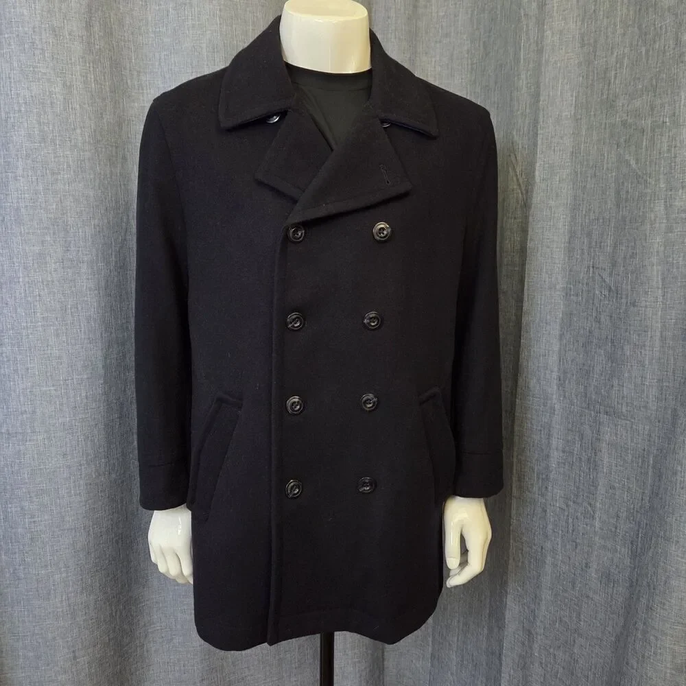 Egara Peacoat Wool Blend Men's L Quilt Lined Very Dark Navy/Black